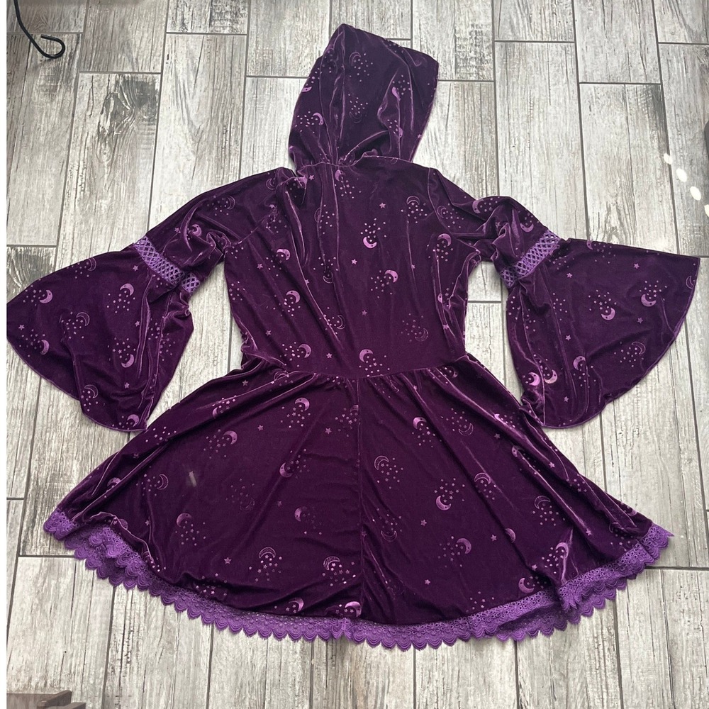 Spirit Halloween Celestial Coven Hooded Dress Women 1X Purple Bell Sleeve Witch - Picture 2 of 14